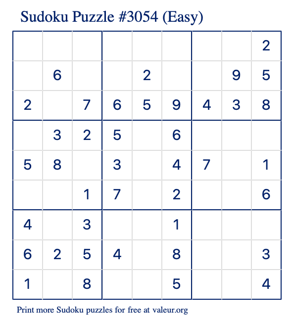 Free Printable Easy Sudoku Puzzle number 3054