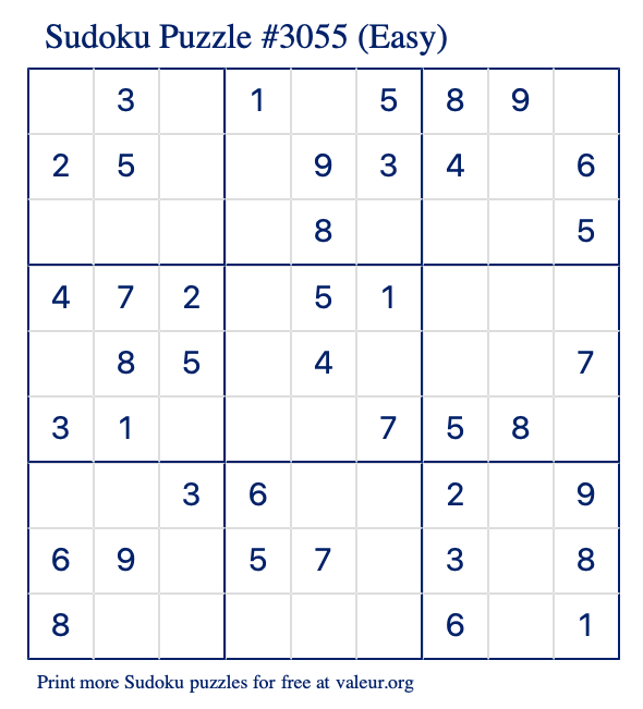 Free Printable Easy Sudoku Puzzle number 3055