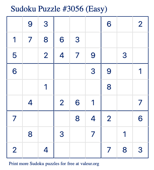 Free Printable Easy Sudoku Puzzle number 3056