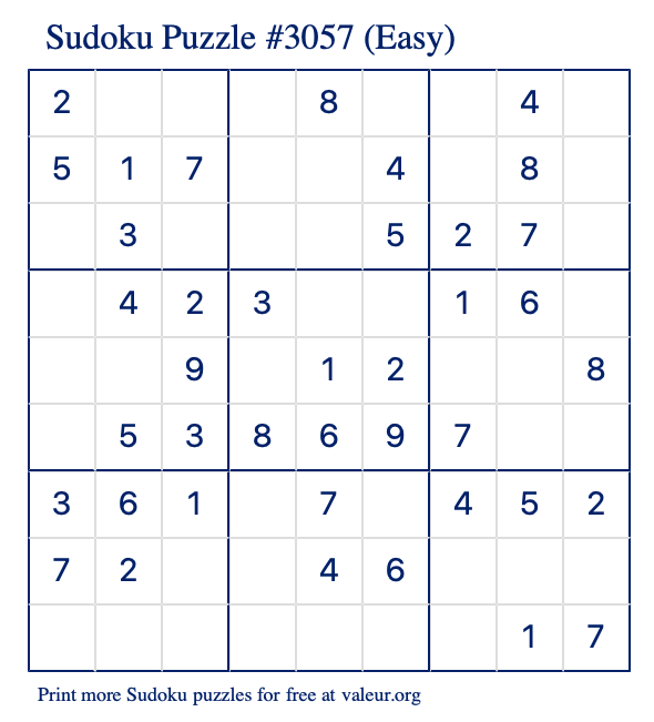 Free Printable Easy Sudoku Puzzle number 3057