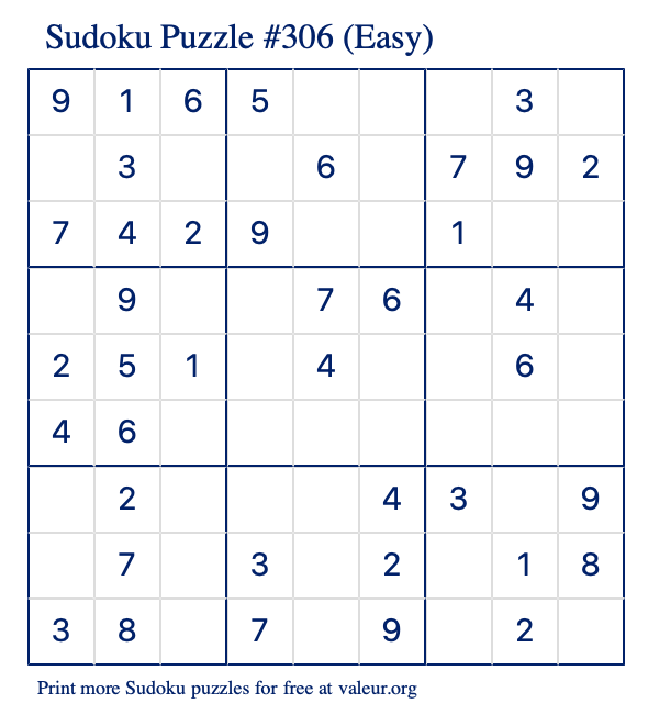 Free Printable Easy Sudoku Puzzle number 306