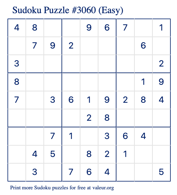 Free Printable Easy Sudoku Puzzle number 3060