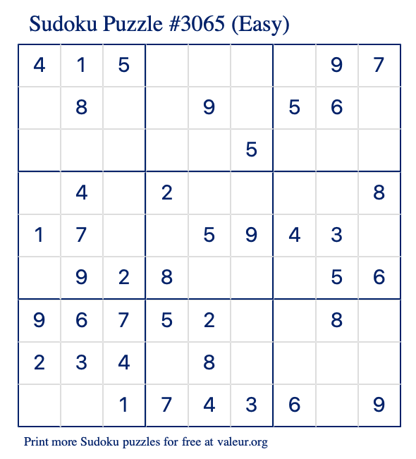 Free Printable Easy Sudoku Puzzle number 3065