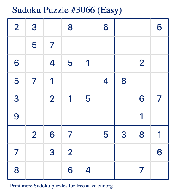 Free Printable Easy Sudoku Puzzle number 3066