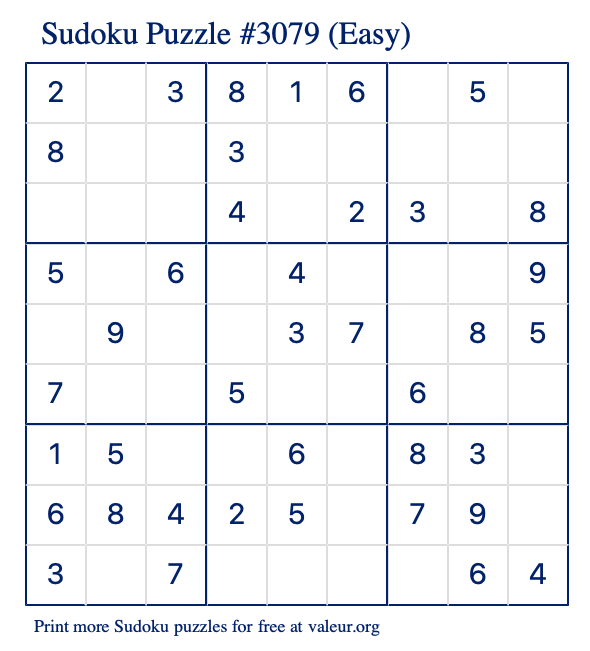 Free Printable Easy Sudoku Puzzle number 3079