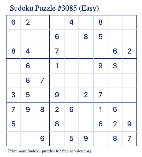 Free Printable Easy Sudoku Puzzle number 3085