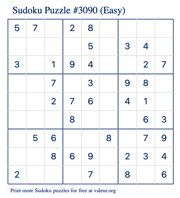 Free Printable Easy Sudoku Puzzle number 3090