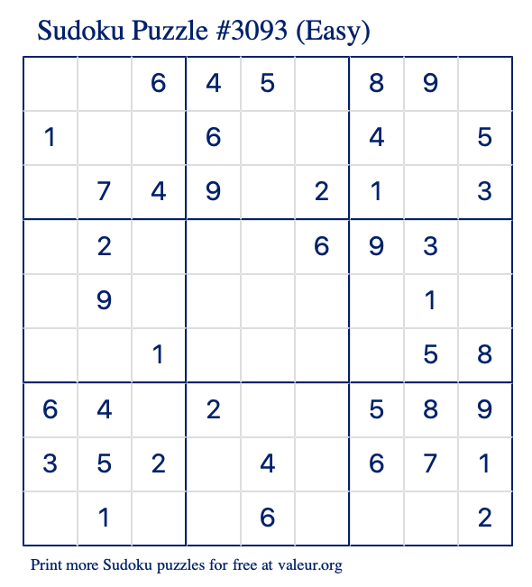 Free Printable Easy Sudoku Puzzle number 3093