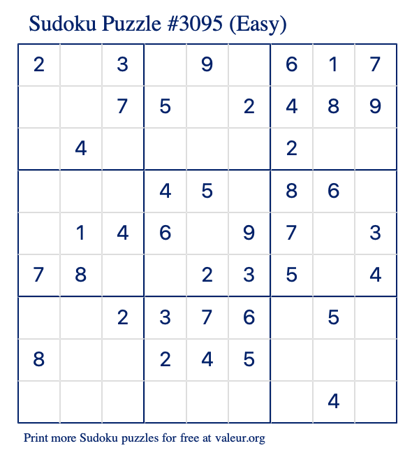 Free Printable Easy Sudoku Puzzle number 3095