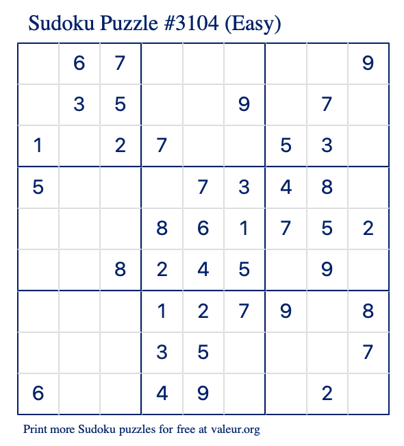 free printable easy sudoku with the answer 3104