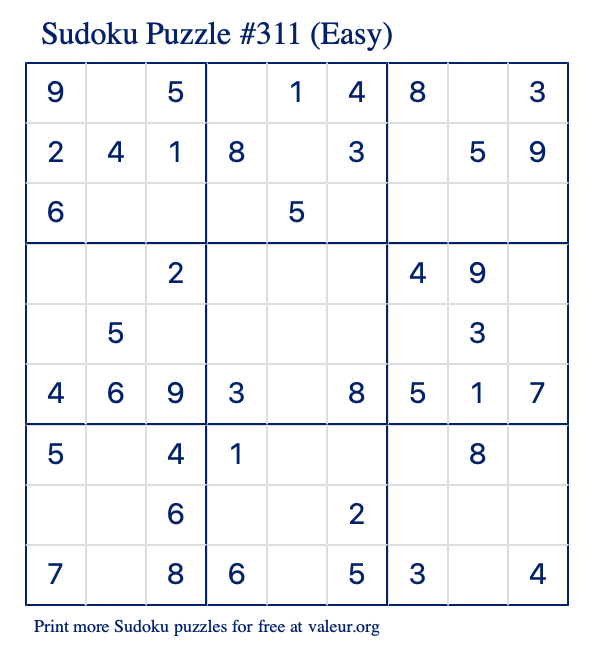 Free Printable Easy Sudoku Puzzle number 311