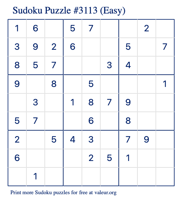 Free Printable Easy Sudoku Puzzle number 3113