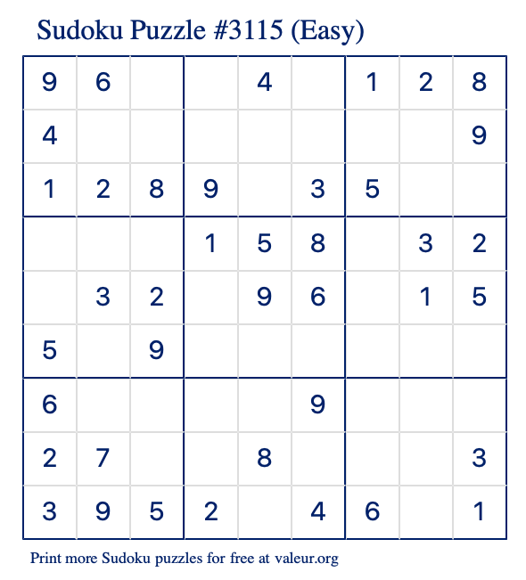 Free Printable Easy Sudoku Puzzle number 3115