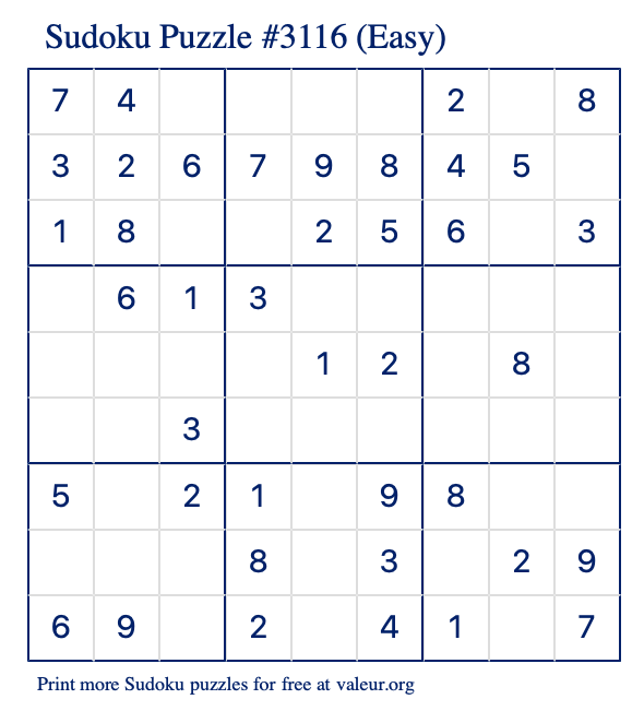Free Printable Easy Sudoku Puzzle number 3116