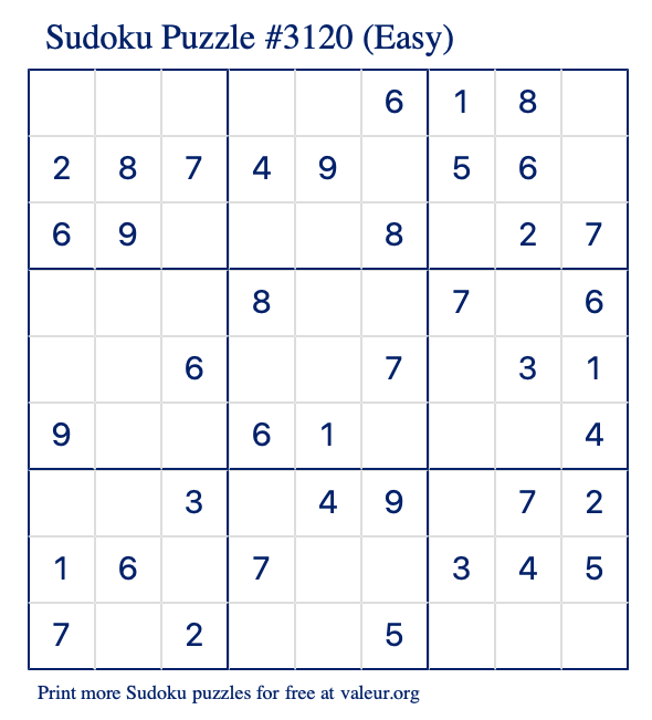 Free Printable Easy Sudoku Puzzle number 3120