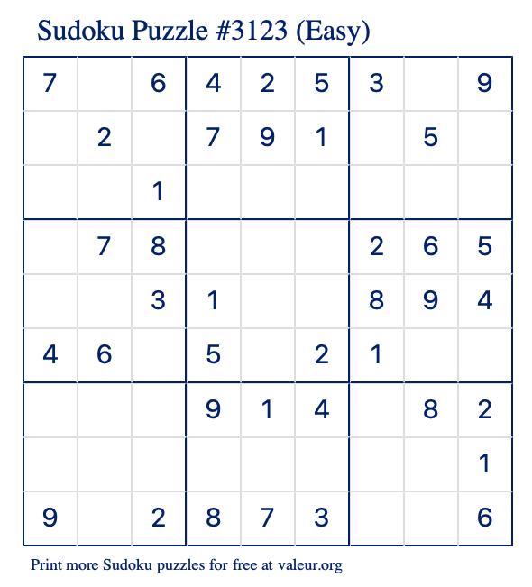 Free Printable Easy Sudoku Puzzle number 3123