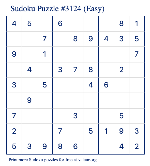 free printable easy sudoku with the answer 3124