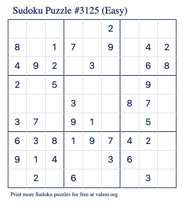 Free Printable Easy Sudoku Puzzle number 3125
