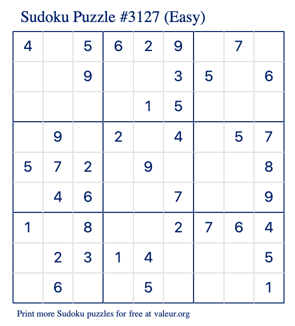 Free Printable Easy Sudoku Puzzle number 3127