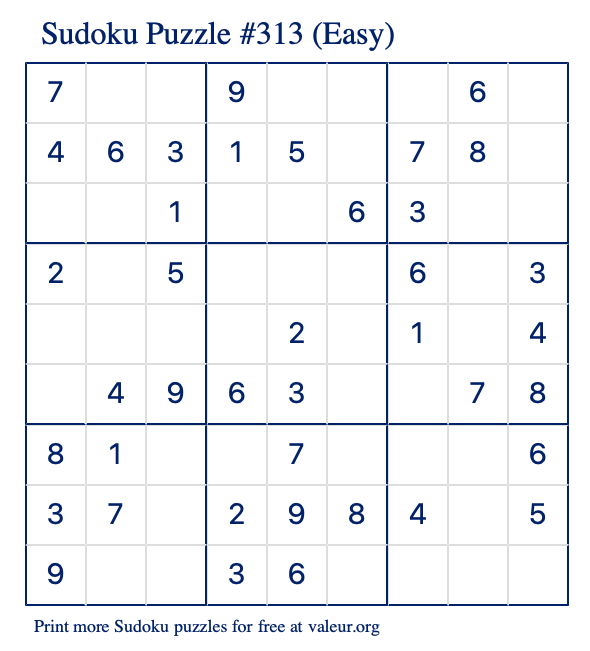 Free Printable Easy Sudoku Puzzle number 313