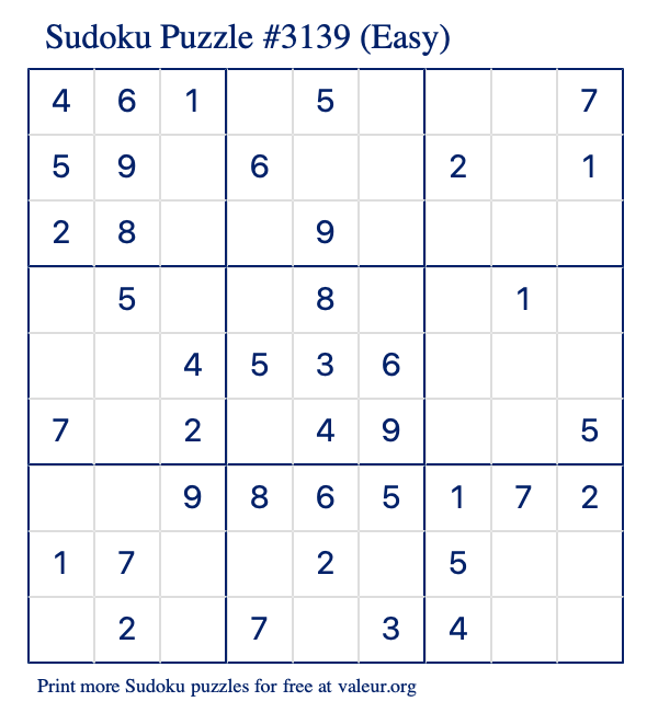 Free Printable Easy Sudoku Puzzle number 3139