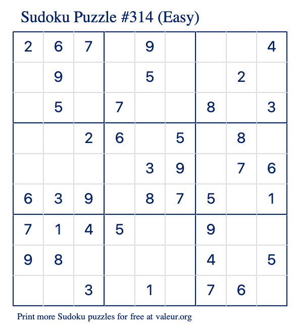 Free Printable Easy Sudoku Puzzle number 314