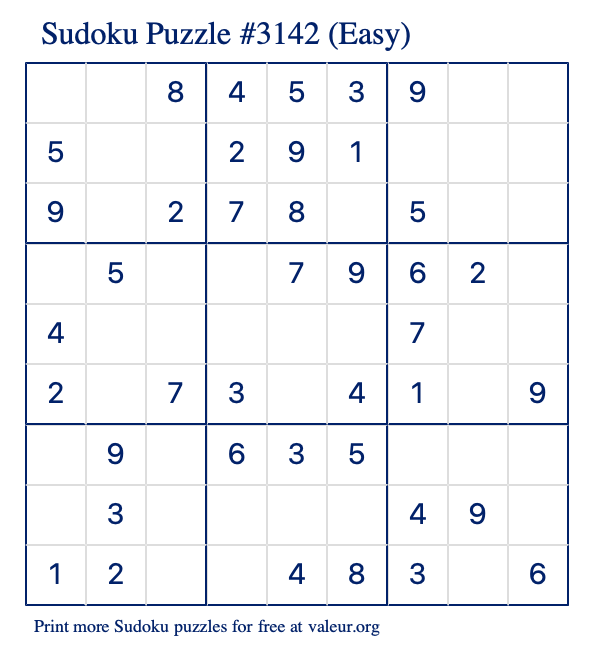 Free Printable Easy Sudoku Puzzle number 3142