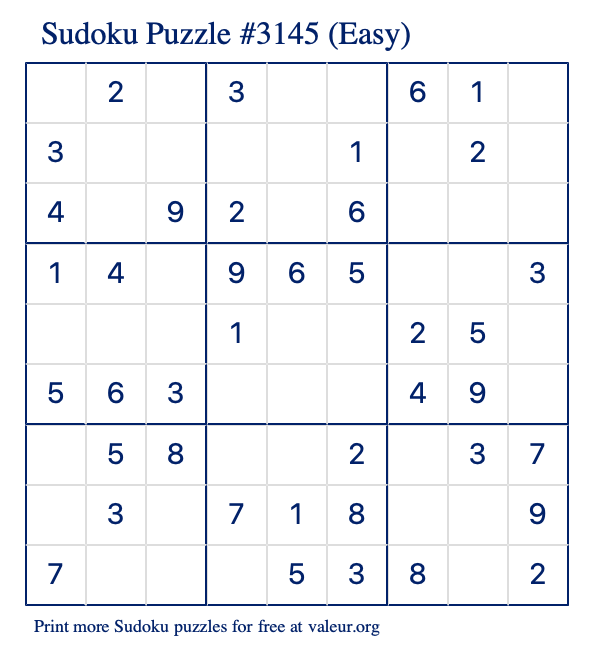 Free Printable Easy Sudoku Puzzle number 3145