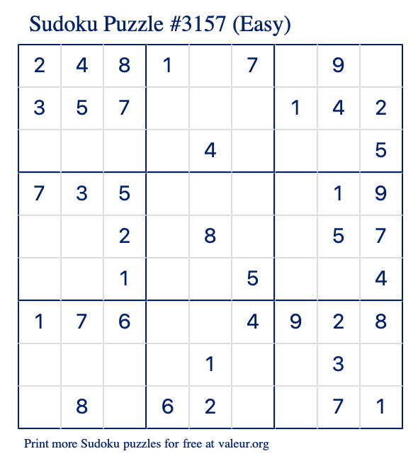 Free Printable Easy Sudoku Puzzle number 3157
