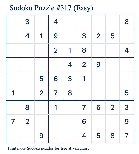 Free Printable Easy Sudoku Puzzle number 317