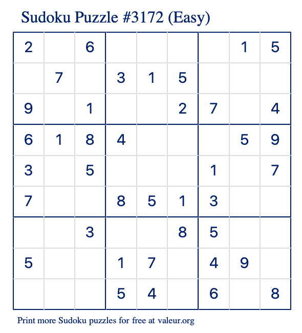 free printable easy sudoku with the answer 3172