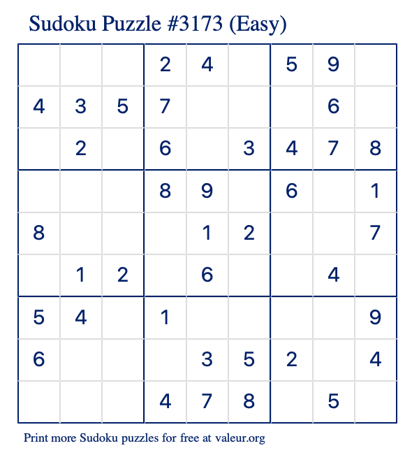 Free Printable Easy Sudoku Puzzle number 3173