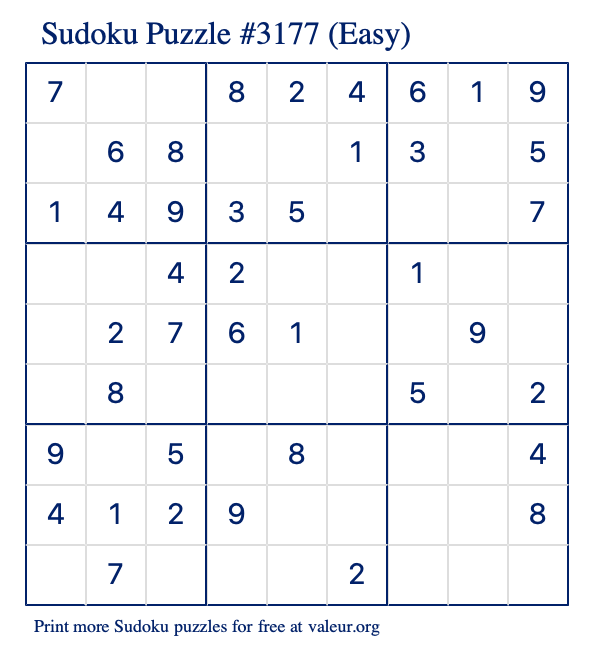 Free Printable Easy Sudoku Puzzle number 3177