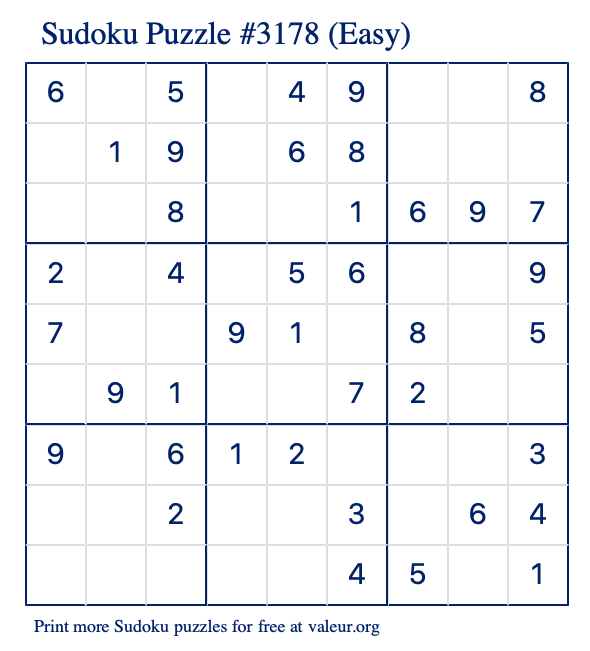 Free Printable Easy Sudoku Puzzle number 3178