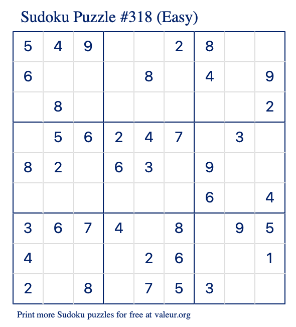 Free Printable Easy Sudoku Puzzle number 318