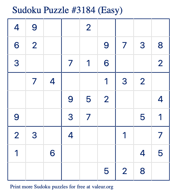 Free Printable Easy Sudoku Puzzle number 3184