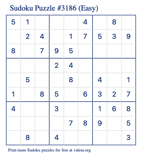 Free Printable Easy Sudoku Puzzle number 3186