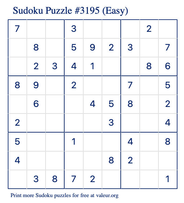 Free Printable Easy Sudoku Puzzle number 3195