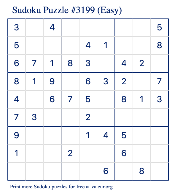 Free Printable Easy Sudoku Puzzle number 3199