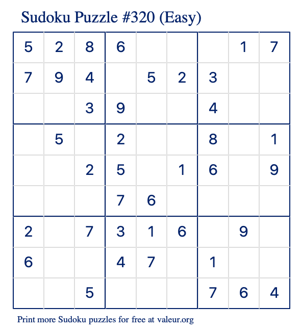 Free Printable Easy Sudoku Puzzle number 320