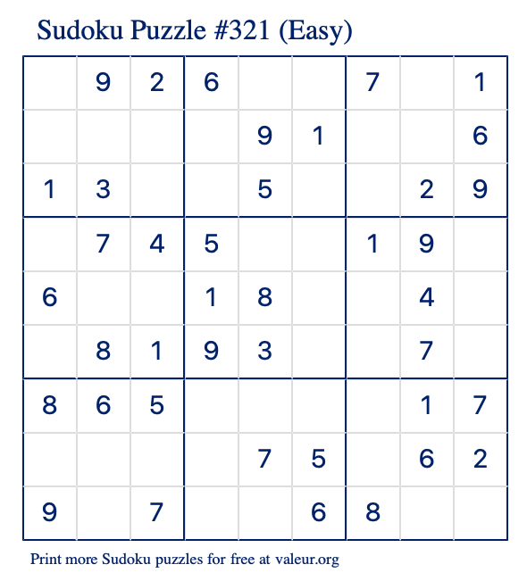 Free Printable Easy Sudoku Puzzle number 321