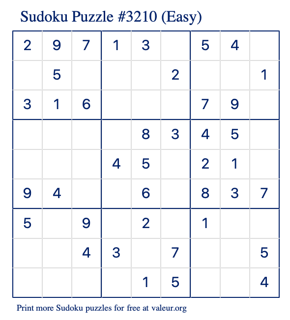 Free Printable Easy Sudoku Puzzle number 3210