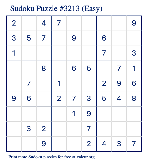 Free Printable Easy Sudoku Puzzle number 3213