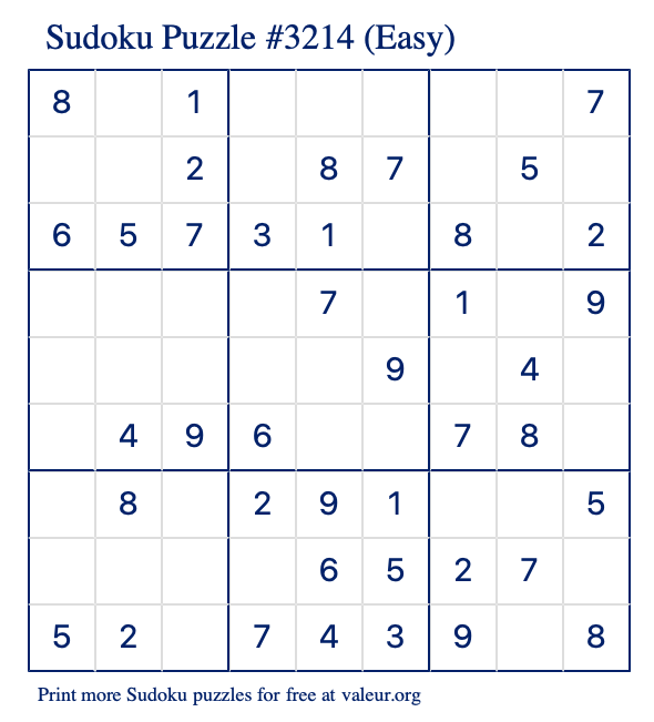 Free Printable Easy Sudoku Puzzle number 3214