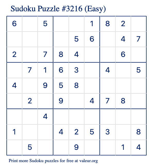 Free Printable Easy Sudoku Puzzle number 3216