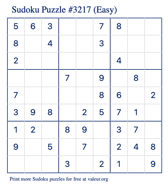 Free Printable Easy Sudoku Puzzle number 3217