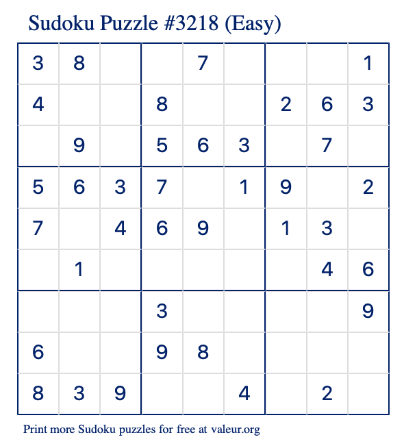 Free Printable Easy Sudoku Puzzle number 3218