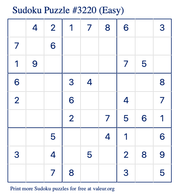Free Printable Easy Sudoku Puzzle number 3220