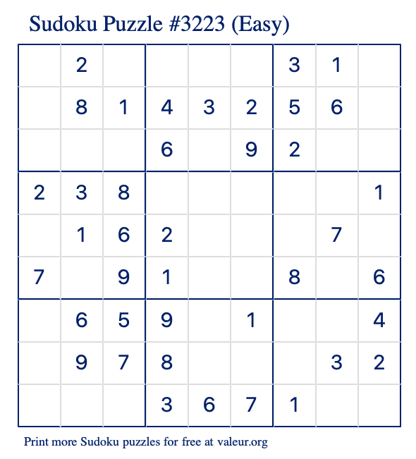 Free Printable Easy Sudoku Puzzle number 3223