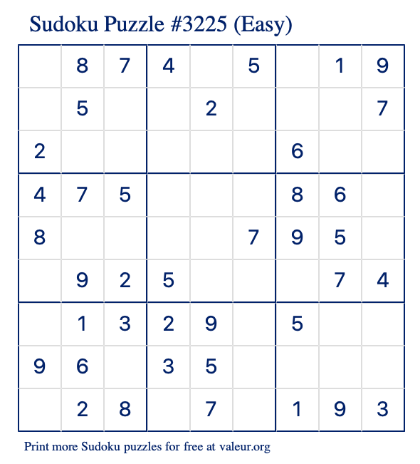 Free Printable Easy Sudoku Puzzle number 3225